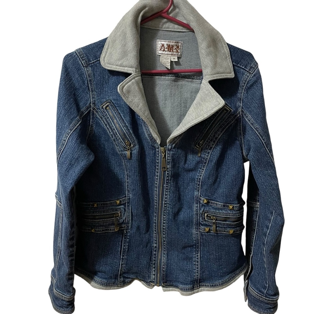 AMX Vintage Womens Demin  Bikercore Jacket  Collared Zip Front Pockets  M